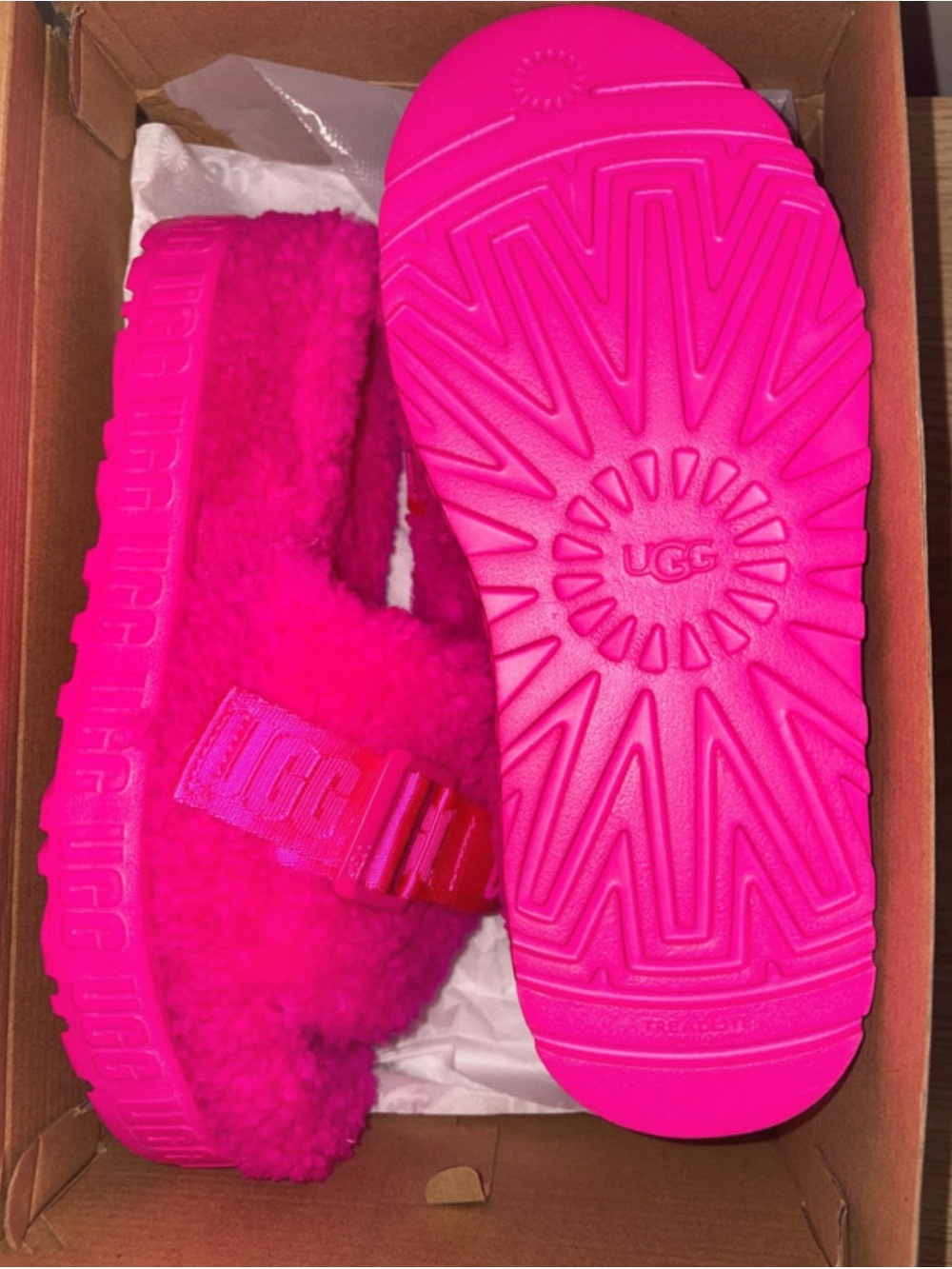 UGG Kids Hot Pink Fuzz Slide - Plush Slip-On Sandal